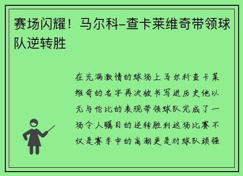 赛场闪耀！马尔科-查卡莱维奇带领球队逆转胜
